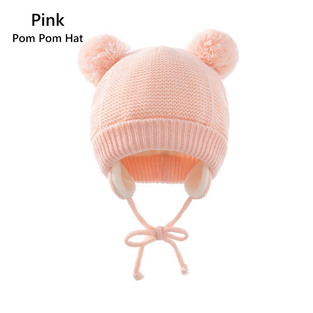 1-4 Years Fleece Lined Winter Earflap Beanie Hat Kids Hat Gloves Set Pom Pom Hat Mittens