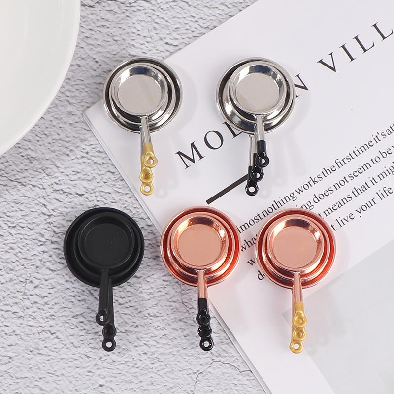 3Pcs/Set Dollhouse Miniature Metal Saucepan Simulation Kitchen Pan Model Toys