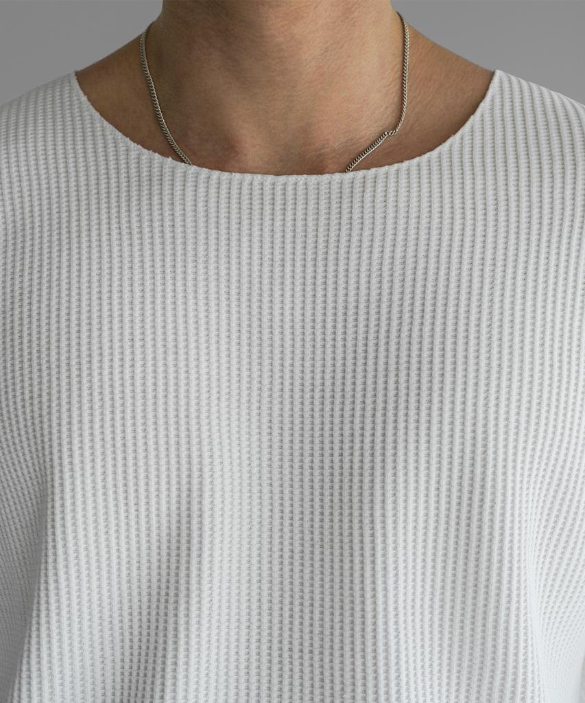 Baulopeulodeogteu Boat Neck Waffle Crop Knit Tee [Ivory]