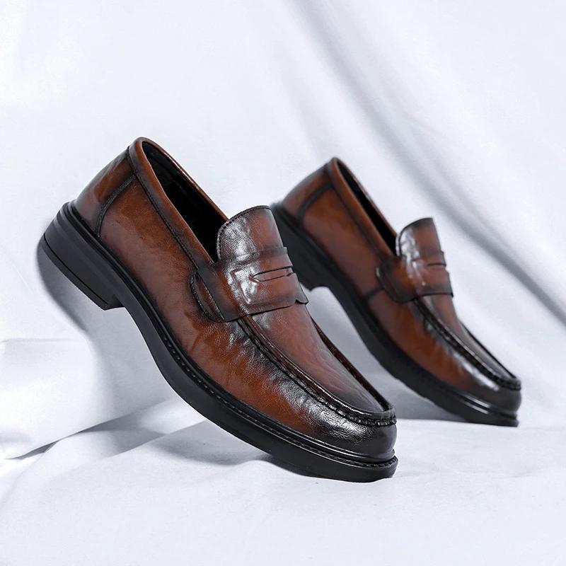 

Модная мужская повседневная обувь из натуральной кожи на толстой подошве, модные мокасины для мужчин, удобные мокасины для вождения, мужская обувь на платформе для подиума из кожи 44 коричневый