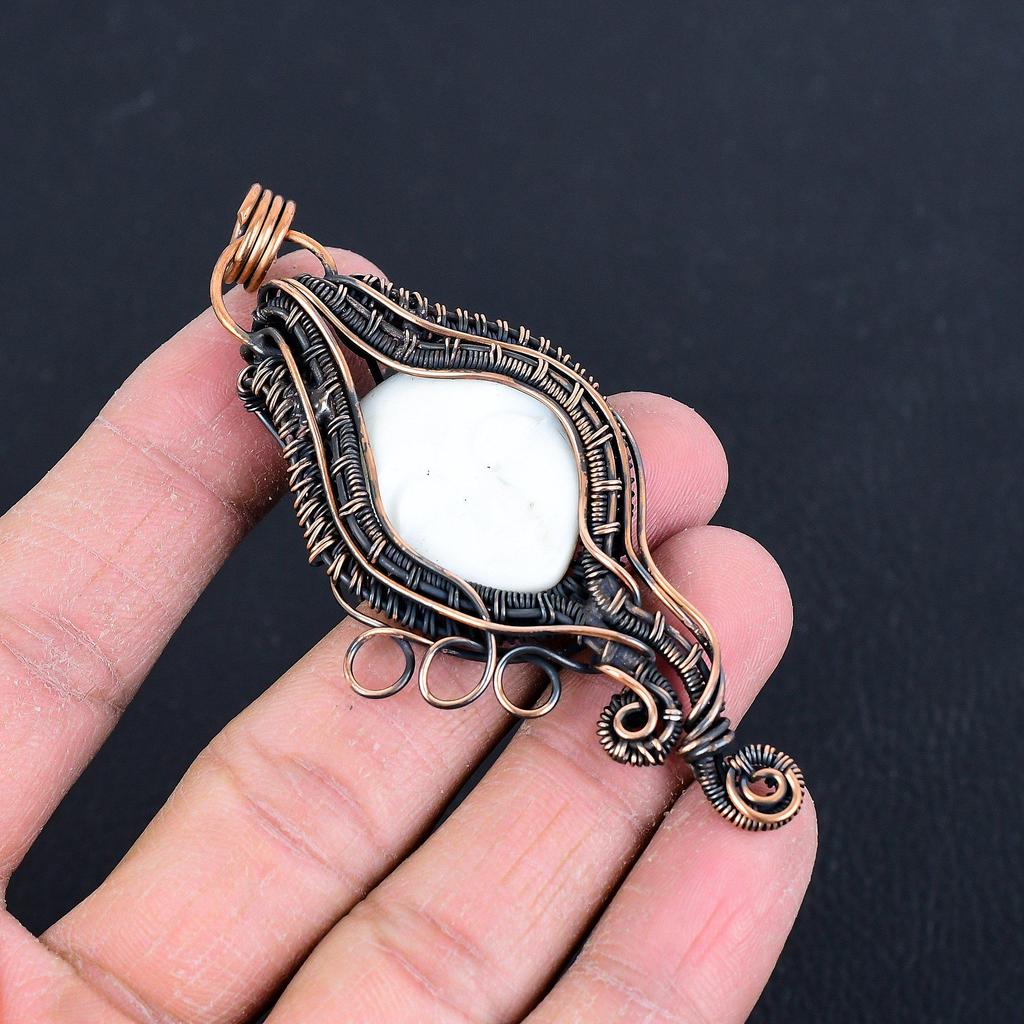 Lady Face White Coral 999 Copper Wire Wrapped Pendant, Handmade Gemstone Pendant Jewelry, Gifts For Wife Brand New Pendant