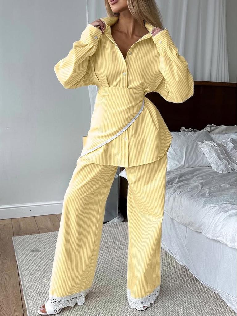 2025 Autumn Fresh Loose Lace Striped Three-Piece Set: Stylish Casual Design