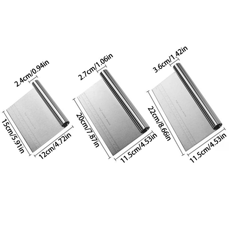 Stainless Steel Flour Cutter With Scale, Dough Cutter, Baking Scraper 15 20 22cm, Roll Handle Rice Noodle Scraper