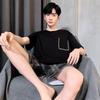 Men Pajamas Set Summer Short-sleeves Sleepwear Casual Cotton Sleepwear  Men Nightwear Shorts Pyjama Homme
