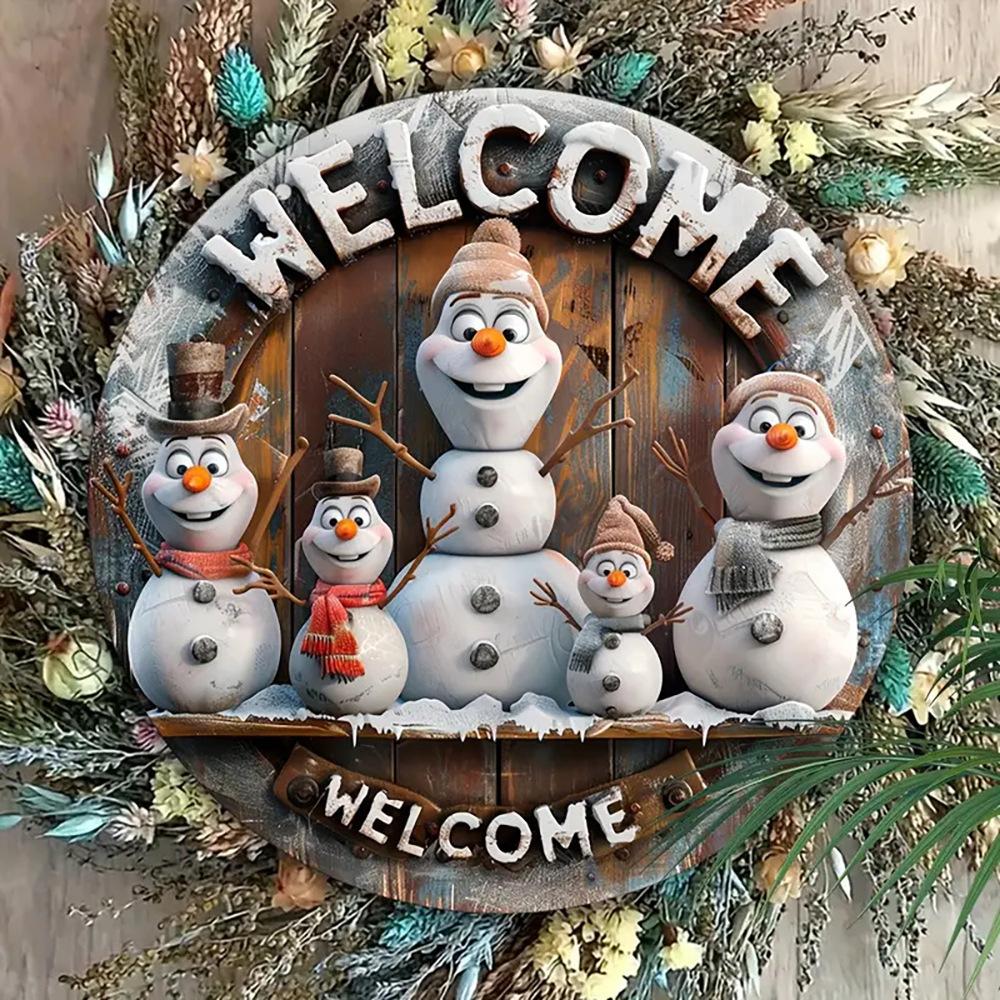 Vintage Snowman Welcome Sign - 20cm X 20cm Wooden Holiday Season Decor for Front Door, Room Aesthetics & Holiday Parties - Perf