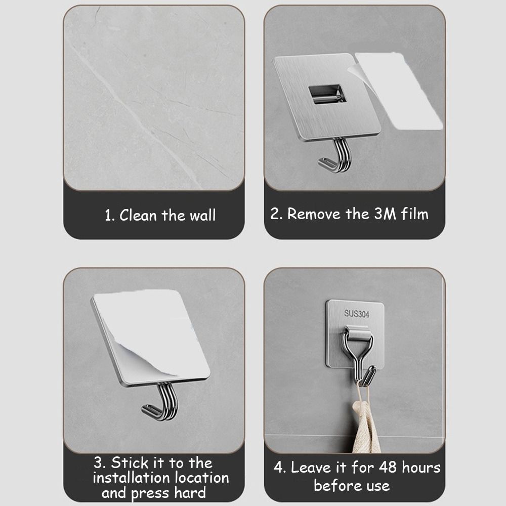 304 Stainless Steel Towel Coat Hooks Wall Mounted Wall Hook Durable Self Adhesive Hooks