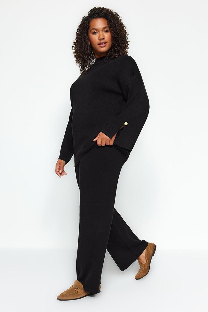 Dámský styl Plus Size Tmavě modrý úplet Plus Size Set spodního a horního dílu