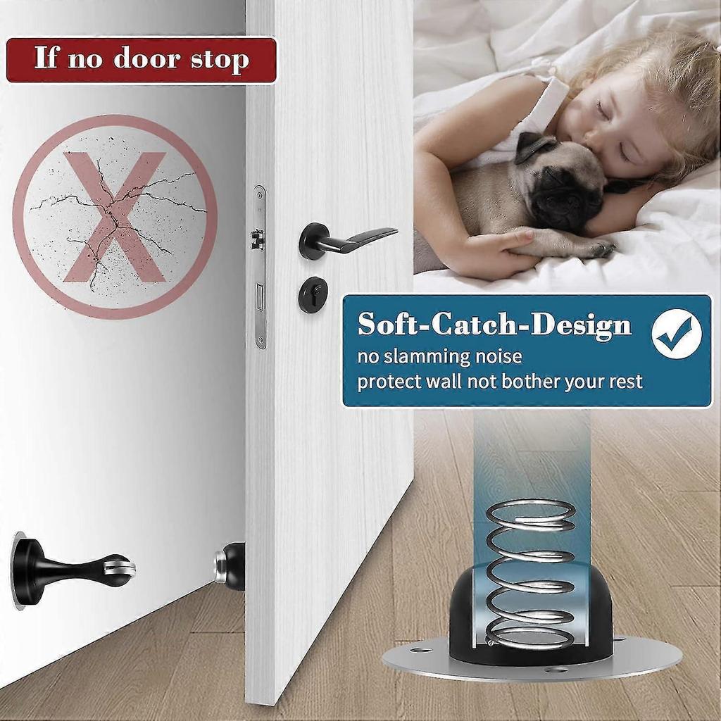 2-Pack Door Stoppers Black, Stainless Steel Magnetic Door Catch Heavy Duty Magnetic Door Stoppers with 3M Self-Adhesive Adhesive and Screws