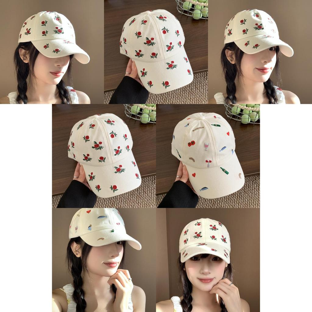 Classic Cotton Baseball Cap With Adjustable Strap And Floral Embroidery For Women