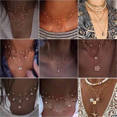 Collana Multistrato Retrò con Design Esagerato in Lega di Diamanti