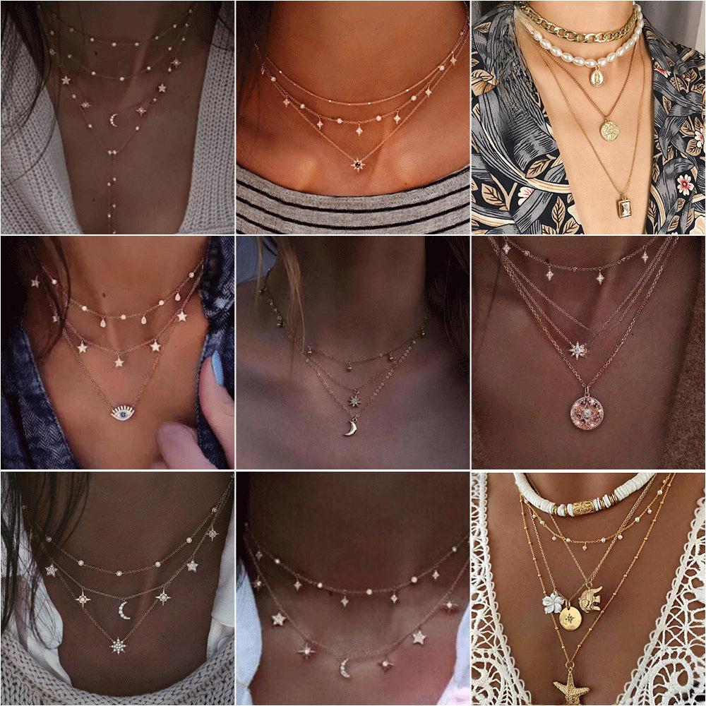 

Retro Multi-Layered Necklace with Exaggerated Diamond Alloy Design