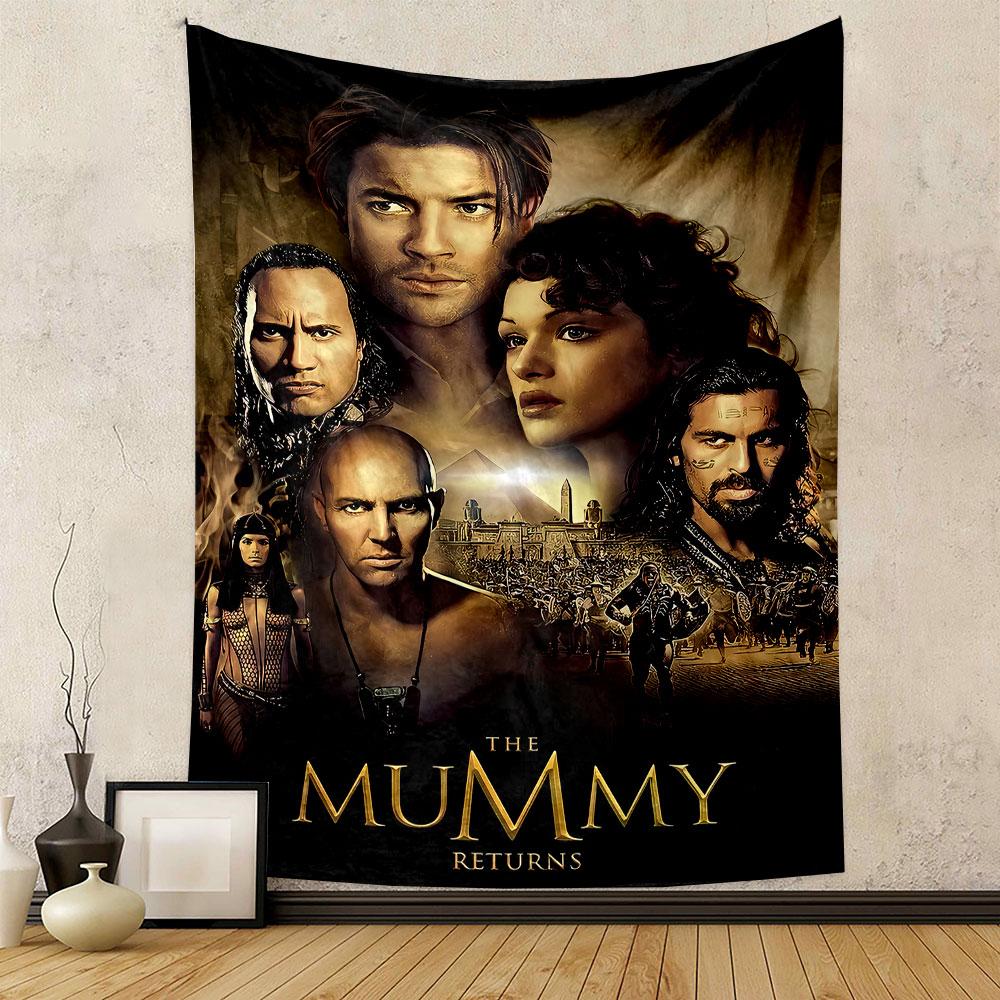 A collage of character portraits set against an ancient Egyptian backdrop. Patterned tapestry for bedroom and living room home decor