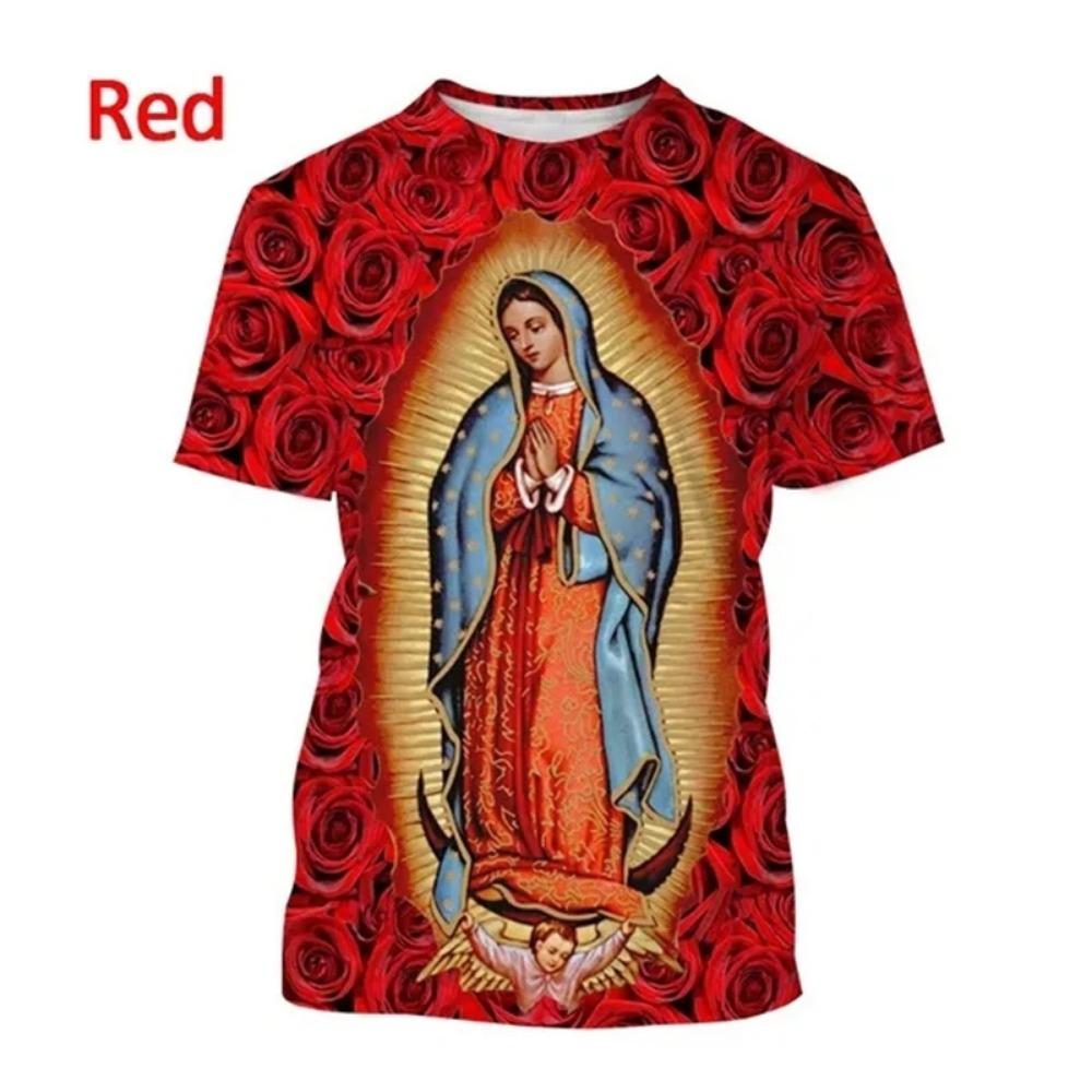 Summer Fashion Virgin Mary 3D Printing Christian Mother Of God Pattern Short Sleeved Unisex Street Faith Casual T-Shirt