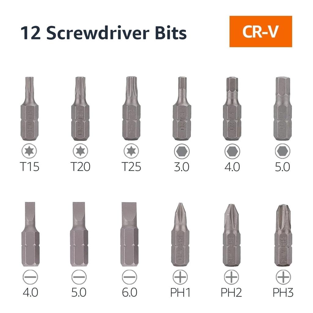 Amazon Basics Magnetic Ratchet Screwdriver of Black 12-in-1 (Set 12), Blue,