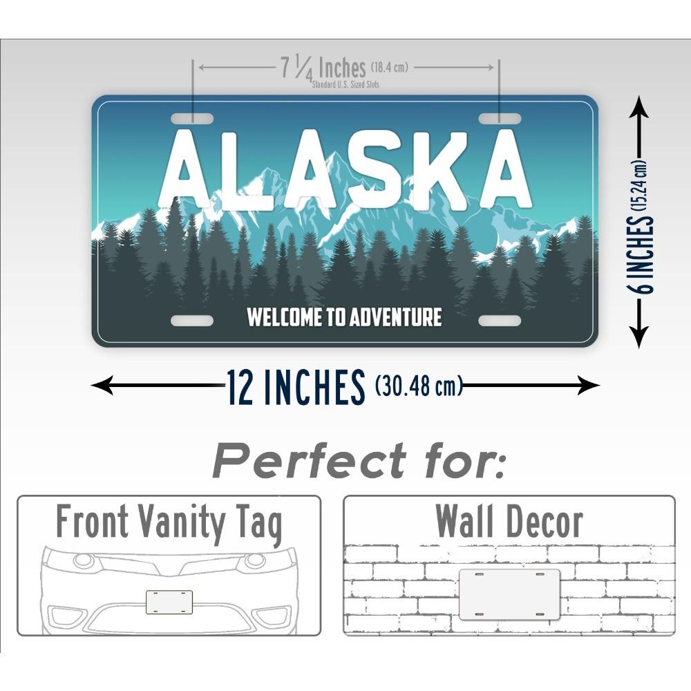 1pc Mountain Scene Alaska License Plate Welcome Adventure Auto Tag Outdoor Travel Personalized Metal Sign
