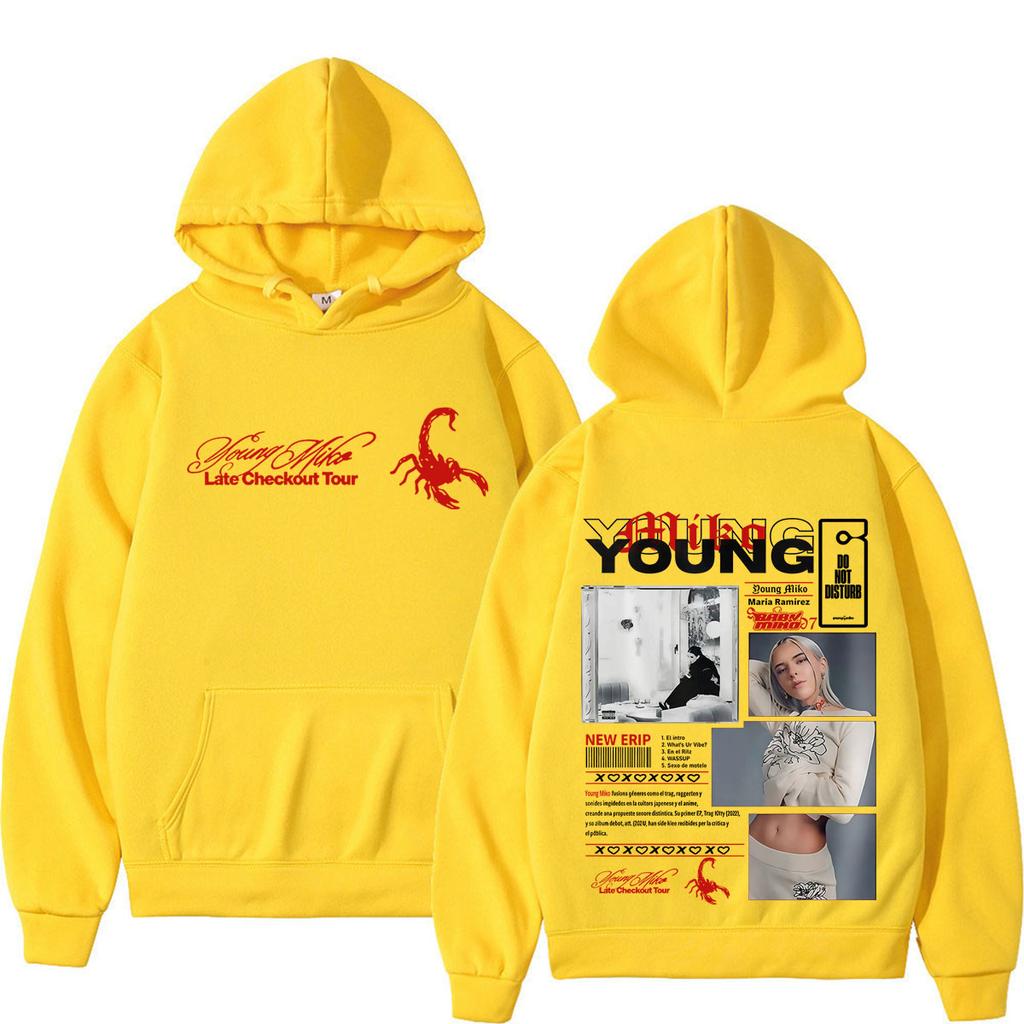 Hanorac cu Imprimeu Miko Tânăr Check-out Târziu Tură Bărbați Femei Tendință Estetică Hanorace Largi Casual Supradimensionate Pullover