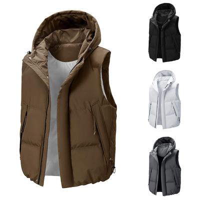 Men's And Women's Casual Solid-color Hooded Sleeveless Vest, Men's Large Pocket, Cotton Thickened, Loose And Warm Zipper Vest