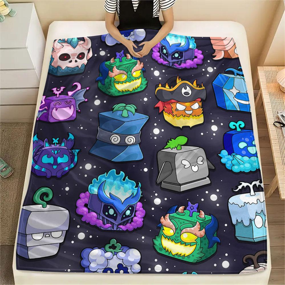 1PC Blox Fruits Patterned Flannel Blanket Suitable For All Seasons for Home Decor Warmth and Comfort Gifts Holiday Present