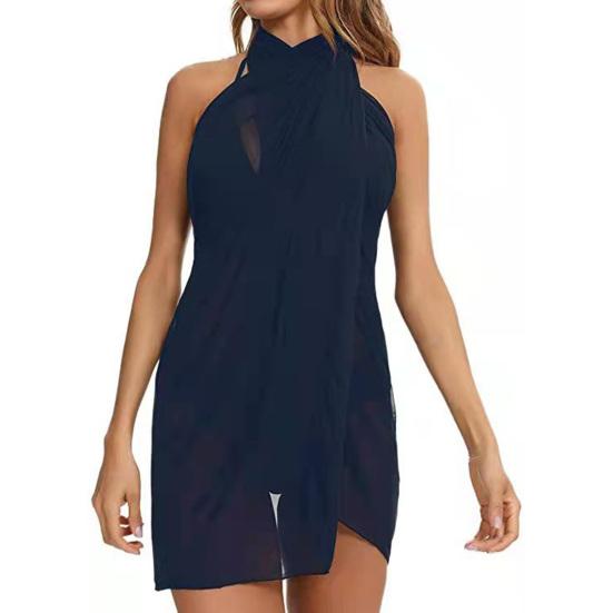 Solid Color Side Lace-up Cover Up Skirt See-through Chiffon Wrap Scarf Skirt