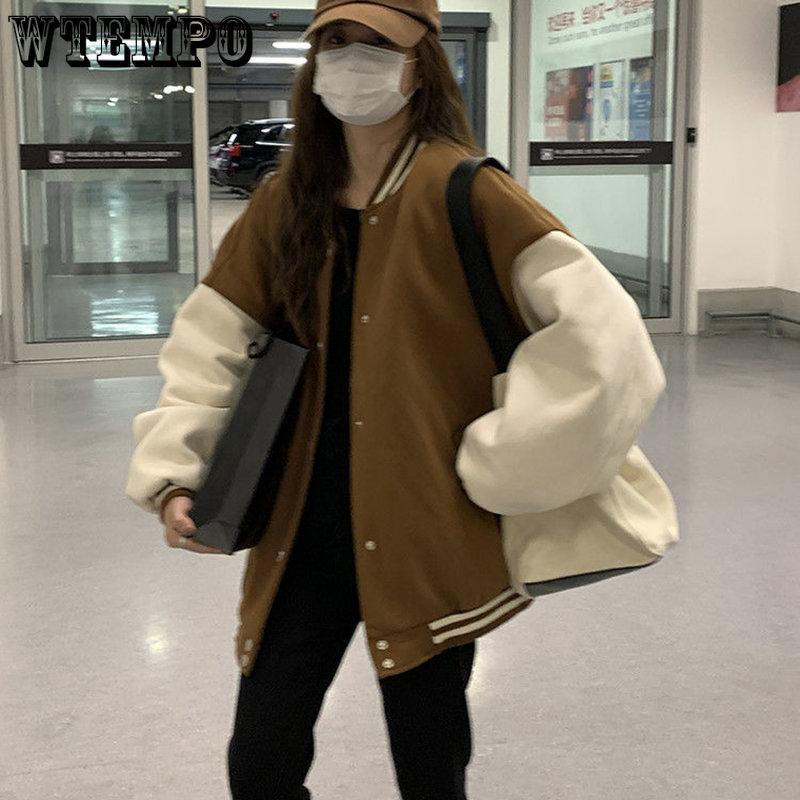 Spring Autumn Women Baseball Jackets Harajuku Casual Loose Pockets Korean Bomber Sweatshirt Uniform Streetwear Tops Coats
