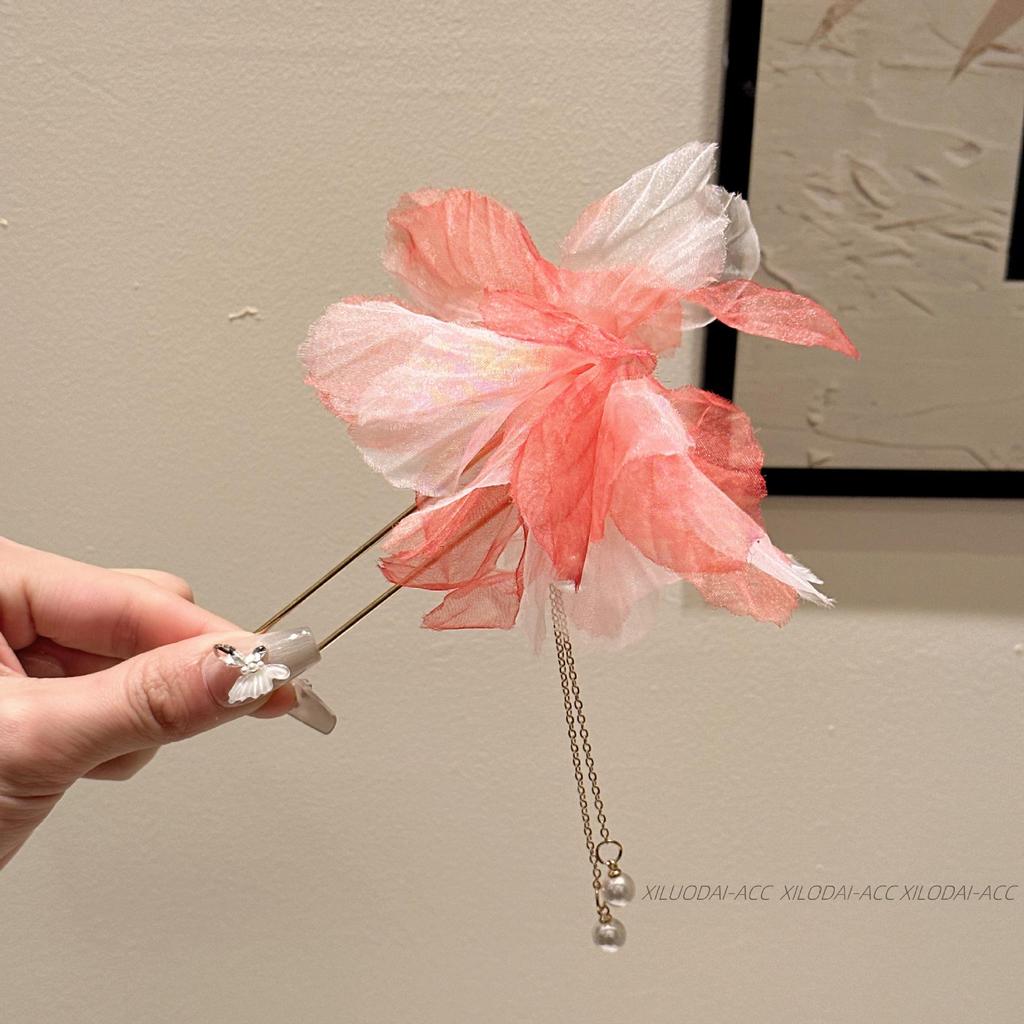 Premium Mesh & Leaf U-Shaped Hairpin: Elegant Ancient & Modern Chinese Style for Women.