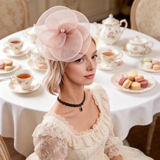 Women Fascinators Hat Headband Base Design Stable Non-Slip Lightweight Mesh Flower Shape Headgear Tea Party Hat Accessories
