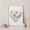 Cute Cat Print Poster Simple Cat Lines Love Sunflower Cat Wrestling Cat Cat Lover Gift Home Bedroom Living Room Office Decor