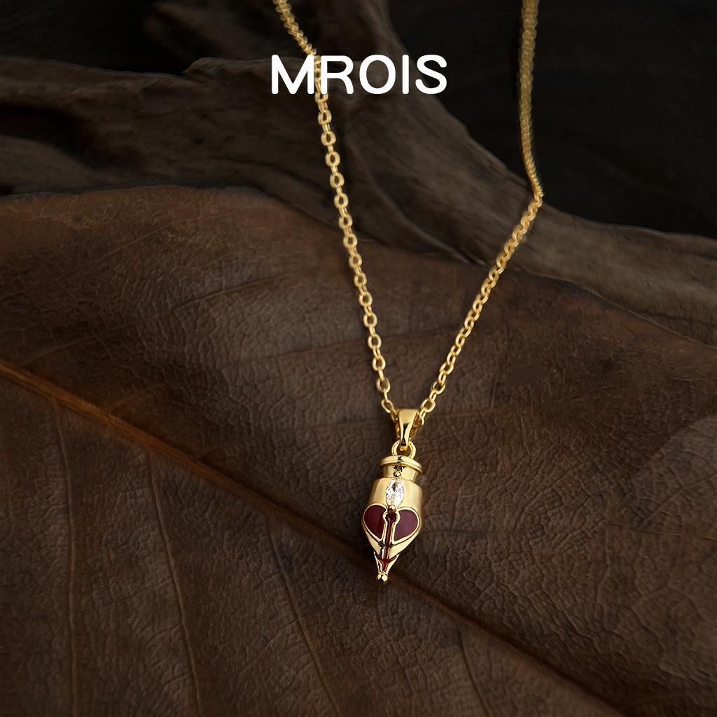 18K Vergoldete Burgunder Zirkon Schlüsselbeinkette mit Stahlfeder