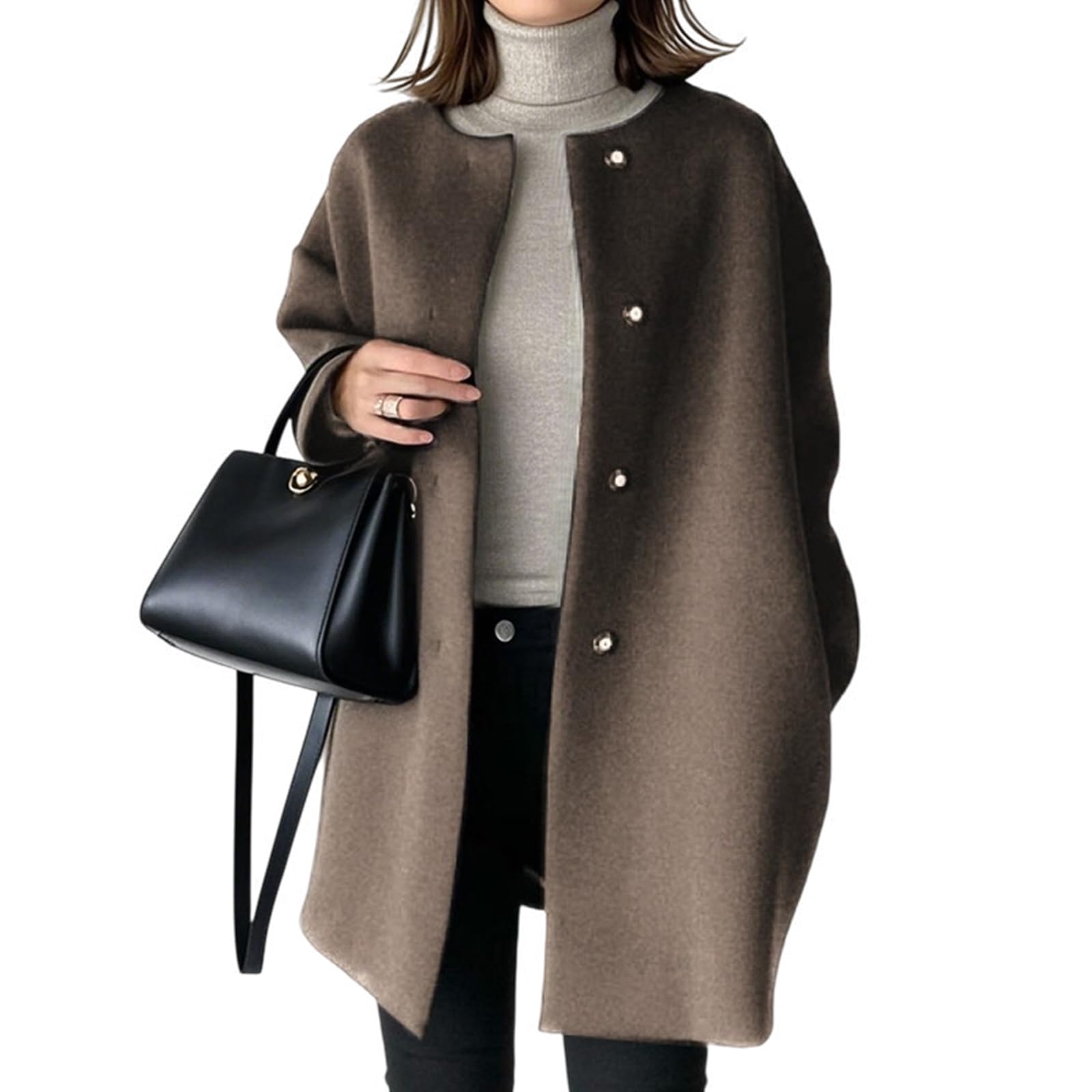 

Женское длинное пальто R6seven, свободный силуэт, смесь полиэстера, повседневное (Кофейно-коричневый / XL)