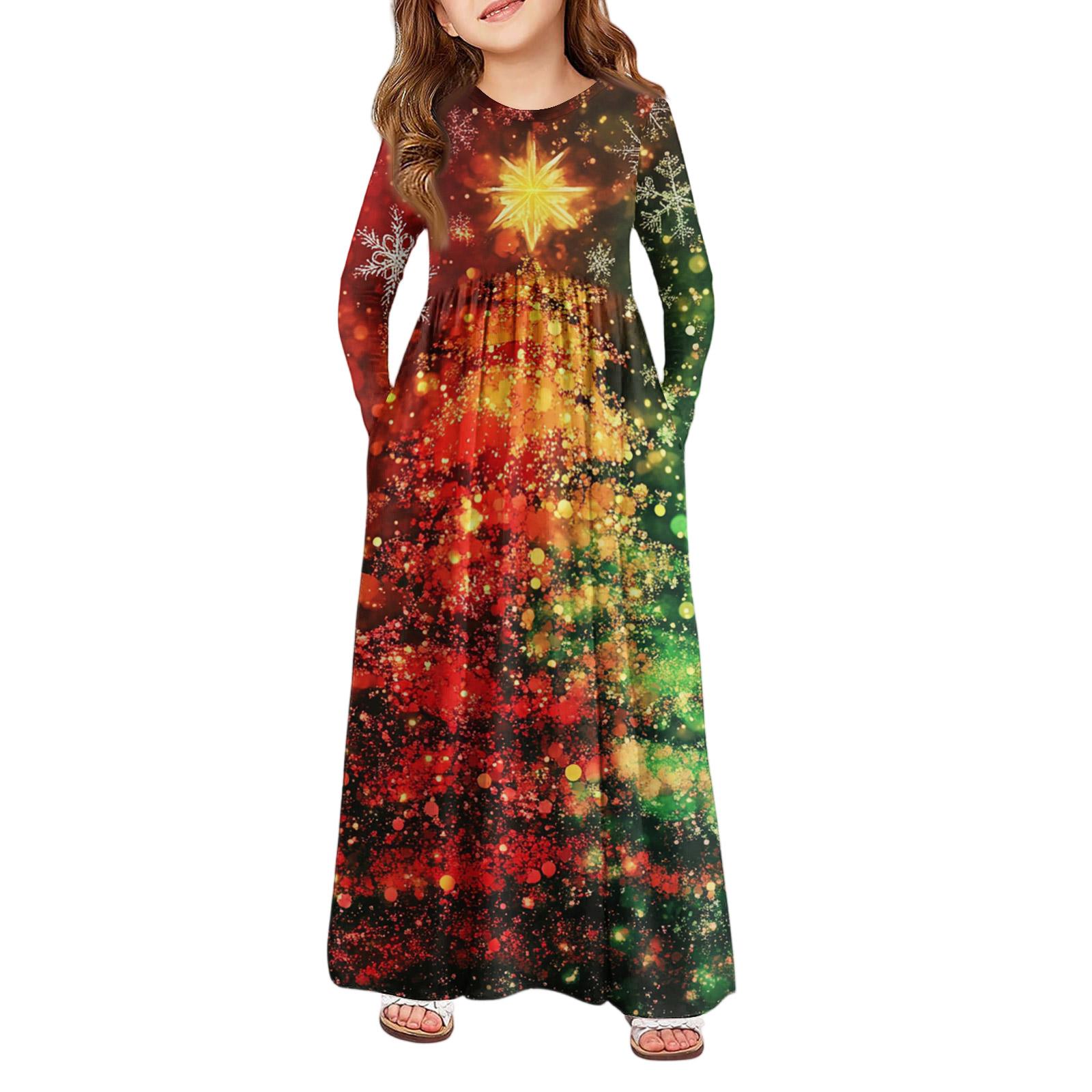 

Girls Maxi Dress - Long Sleeve Pocket Dress Christmas Day 150