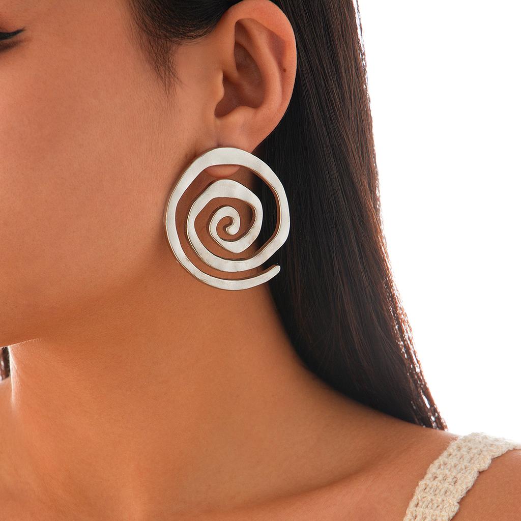 KunJoe Punk Hip Hop Spiral Große Runde Ohrstecker für Damen Trendige Geometrie Schnecke Piercing Ohrringe Weibliche Party Ohrdekoration
