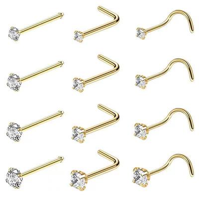 Orecchini a Bottone e Anello per Naso in Acciaio Inossidabile 316L con Zirconi - Stile Europeo e Americano, Gioielli Piercing più Venduti