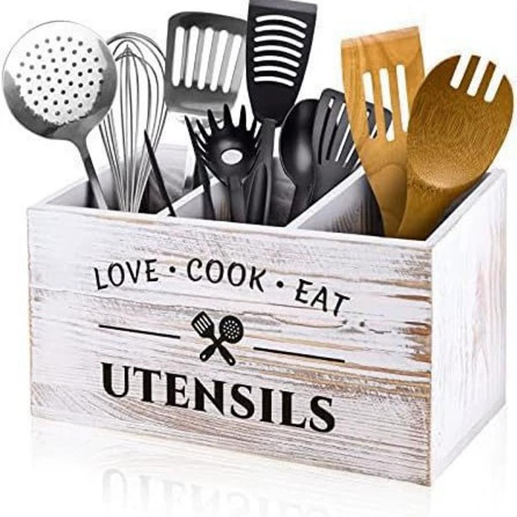 Boîte à Ustensiles en Bois pour Table Panier à Couverts Porte-Ustensiles de Table Porte-Serviettes de Cuisine Organisateur en Bois pour Couverts Fourchette Couteau Support