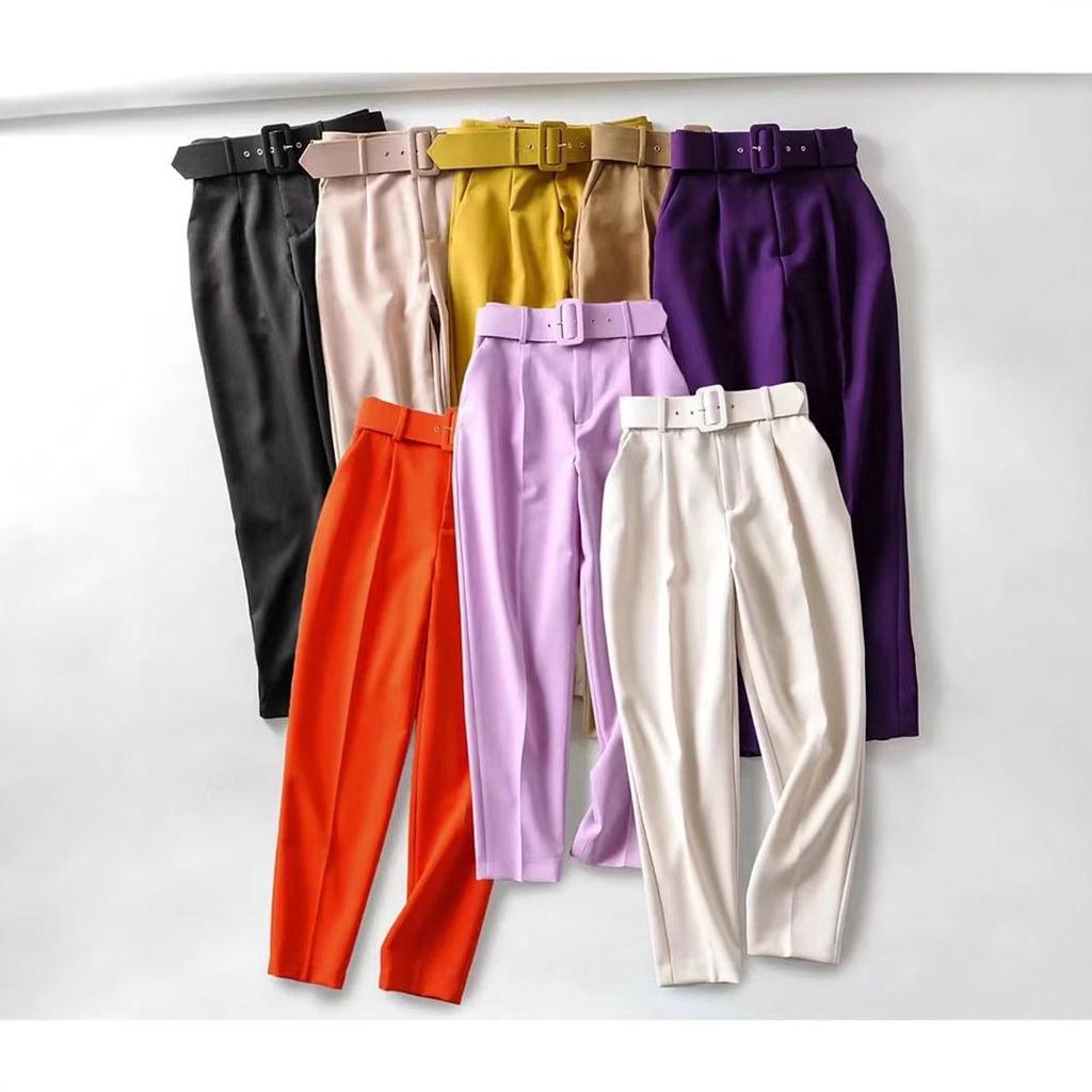 European & American Slim-Fit Straight-Leg Nine-Point Pants with Elastic Waistband
