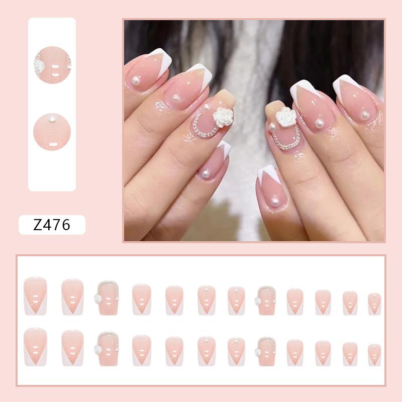 

Pure Desire Pink Wear Nail Трехмерный Камелия Жемчужная Цепочка Маникюр Девушка Соседка Готовый Ногти Ногти