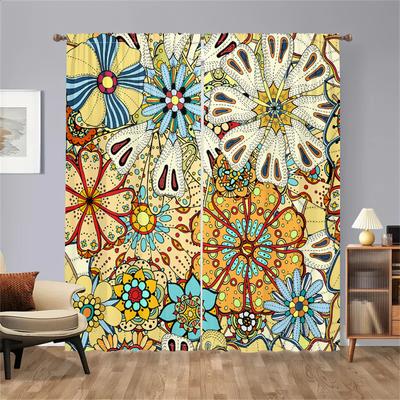 2 Stück Retro Blumen Vorhänge Buntes Handgezeichnetes Muster Wohnzimmer Arbeitszimmer Sonnenschutz Dekor im Böhmischen Stil Curta