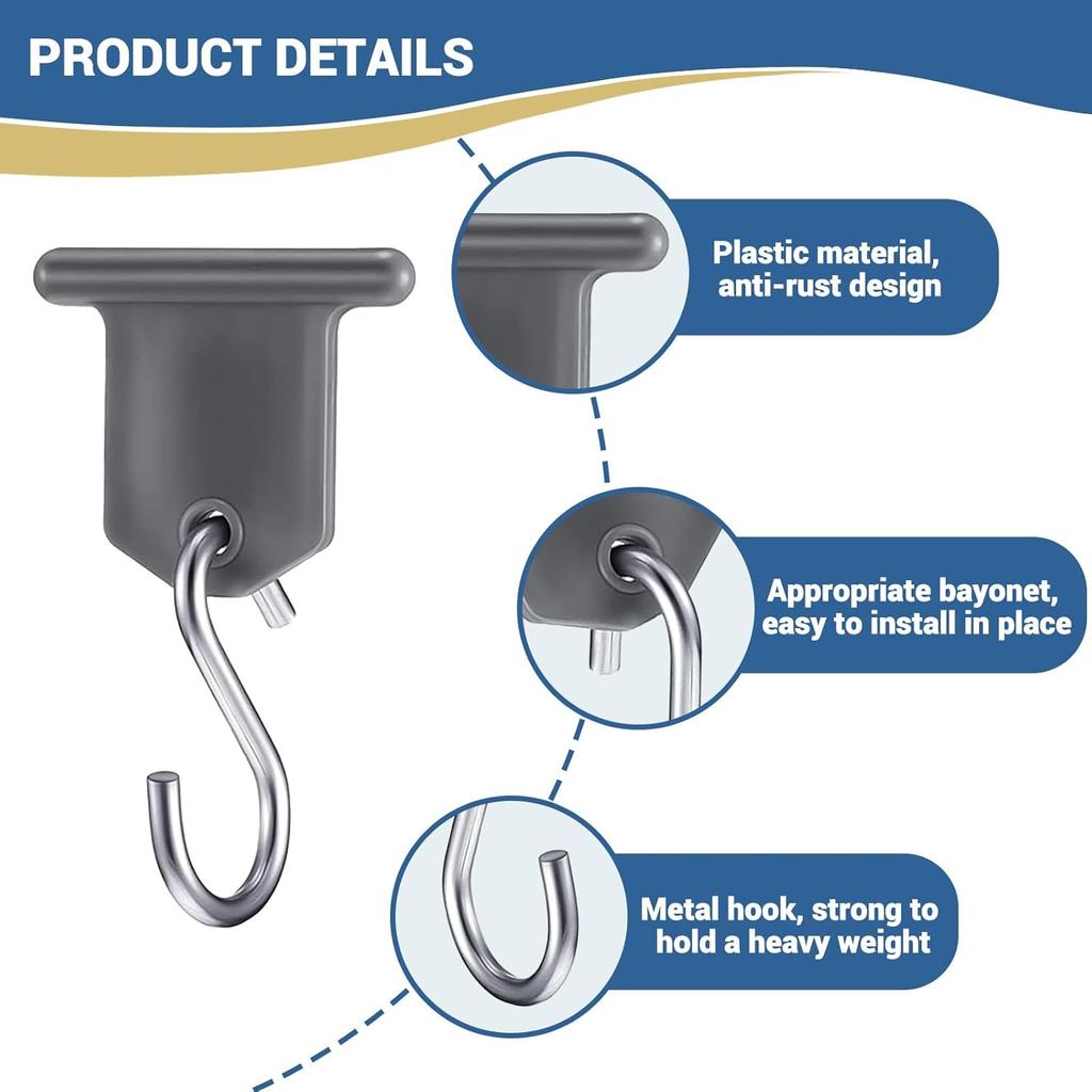 12 Pcs RV Awning Light Holder - Camper Hook Accessory, Plastic And Metal S Shaped Hook, Gray Support Hanger For Camping Tent Indoor Outdoor Decor (12