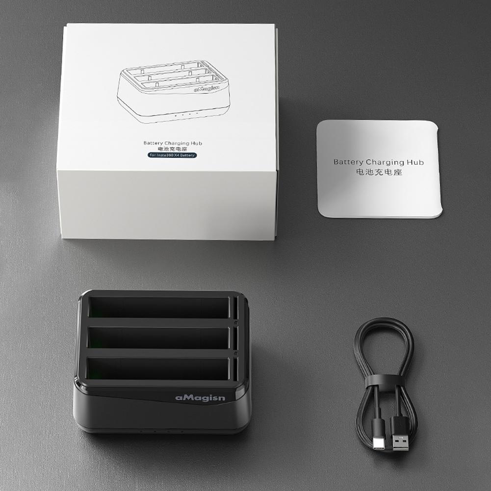 

Зарядное устройство для аккумулятора Insta 360 X4, 3 слота, концентратор для быстрой зарядки, зарядное устройство, чехол, станция для хранения аккумулятора со слотом для карты Misro SD чёрный