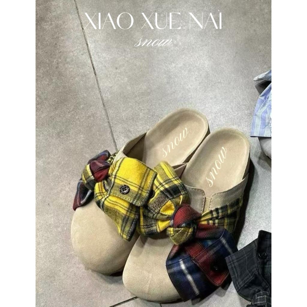 Retro Plaid Bag Head Half Slippers Women's Summer Wear New One-pedal Lazy Single Shoes Flat Sandals