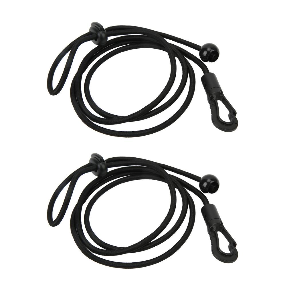 2pcs Set 180cm Kayak Canoe Paddle Leash Clip Stretchable Fishing Rod Tether Holder for Kayaking Surfing Black