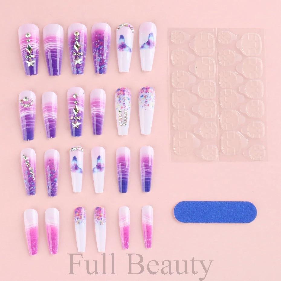 24pcs Detachable Ballerina False Nails Wearable Fake Nails Full Cover Long Nail Tips Manicure Tool Press On Nails