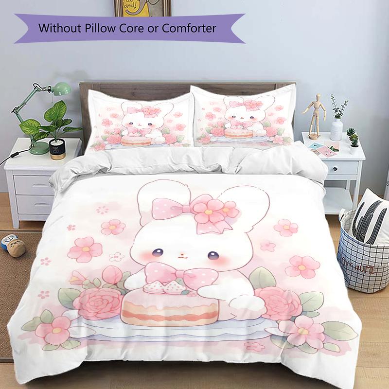 

3pcs Cake and Cute Bunny Print Cover Set Ultra Soft, Breathable, and Comfortable Bedding with Stylish Design for Bedroom and Guest Room Decor 1 C 135x200cm