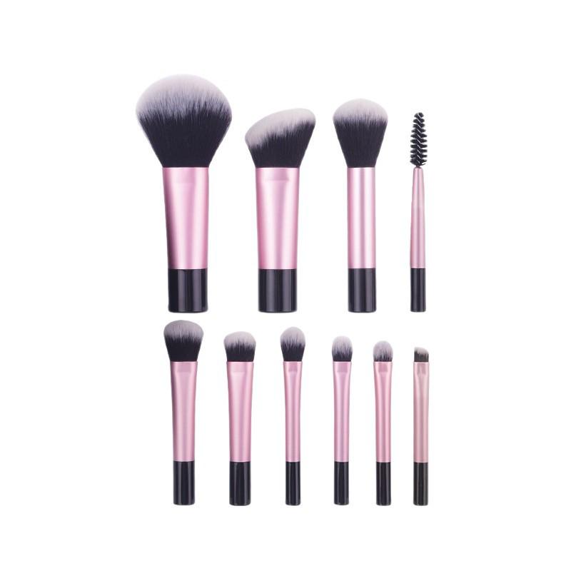 10-Piece Mini Makeup Brush Set with Soft Blush Brush, Powder Puff, Sponge, and Bag