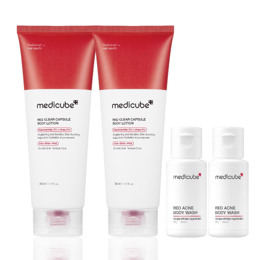 Medicube Red Capsule Body Lotion & Body Wash Deep Hydrating Sensitive Skin Care Set (Lotion 230ml x 2 + Body Wash 30g x 2)