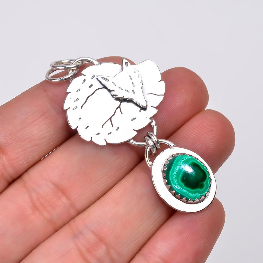 Malachite - Congo Gemstone 925 Sterling Silver Pendant V8976, Green Pendant, Oval Pendant, Valentin's Day Gift, Gift For Her, Birthday Gift, Handmade