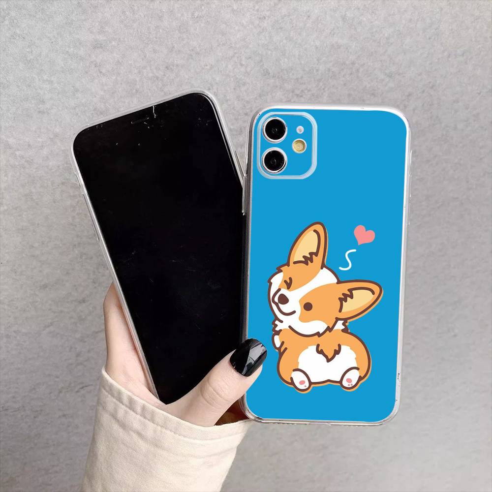 Cute Corgi Dog Phone Case For iPhone17,16,15,14,13,12,11 Plus,Pro Max Soft Transparent Cover