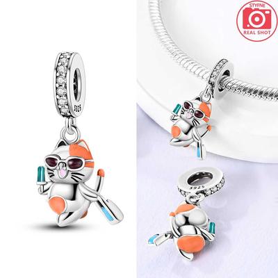 Charms Copper Cute Cat Ice Cream Travel Pendants Beads Fit Charms Plata Original Bracelet Beads Women Jewellery Making