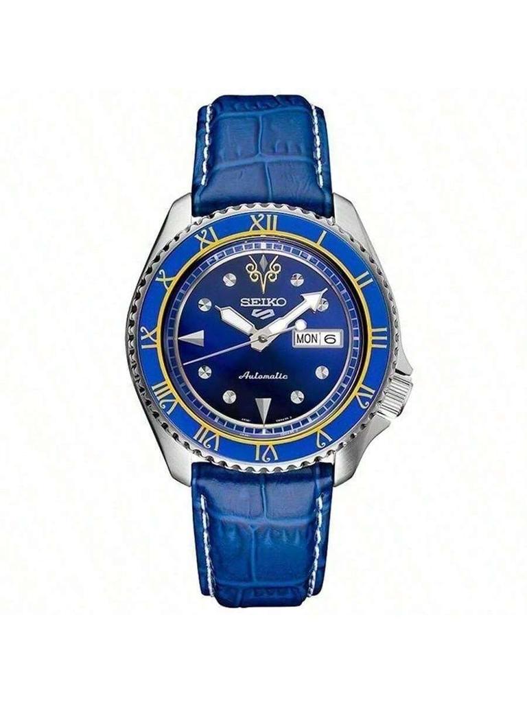 5 Deportes x Animación Nombre Conjunto Automático 24 Joyas Esfera Azul Correa de Piel de Becererro Azul Indicador de Día y Fecha Reloj para Hombre SRPF17K1