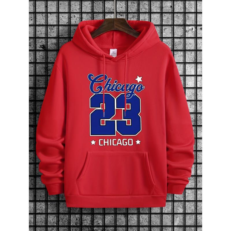 Men Personality Chicago Print Casual Sweatshirt Fashion Drawstring Hoodie Autumn Winter Top