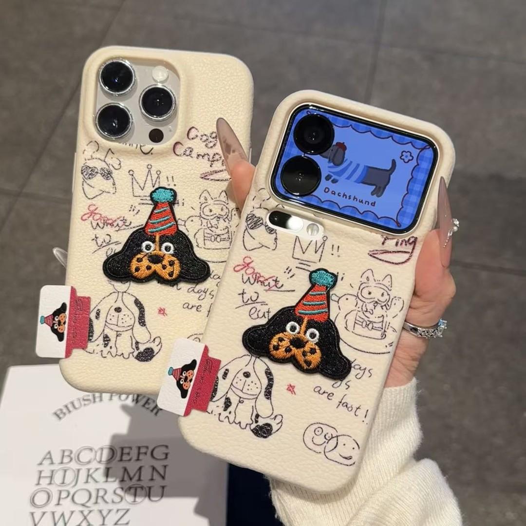 

Line Big Ear Dog for Apple 17pro Phone Case 16proma X Soft Rubber 13p Imitation Leather 12pro Cartoon For Apple 11